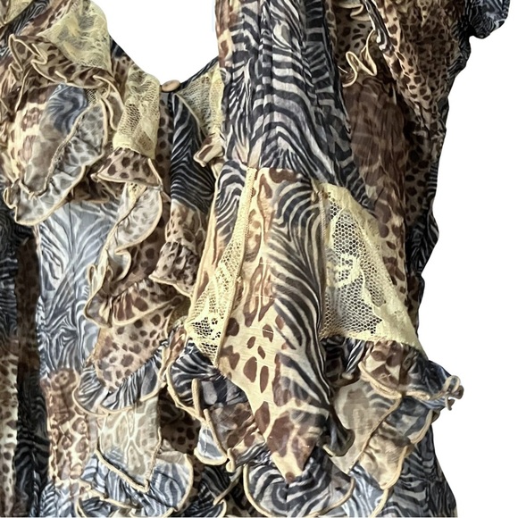 NWT 90s Y2K Vintage MK Solo Animal Print Sheer Ruffle Blouse Lace. Size XL - Picture 10 of 12